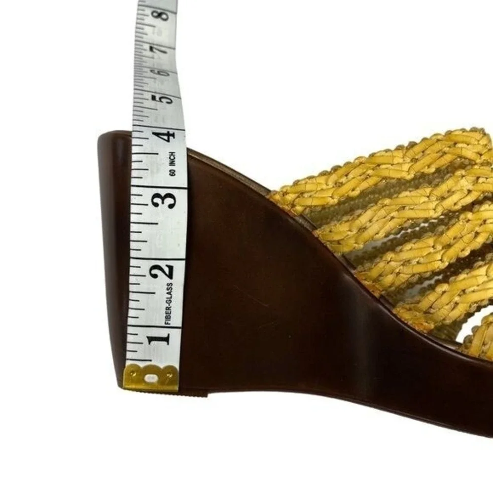 St Johns Bay Wedge Sandals 8M Yellow Woven Beach Boho Summer Vacation Platform‎